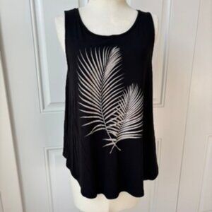 Old Navy high neck swing tank top in black with creamy gold palm leaf print